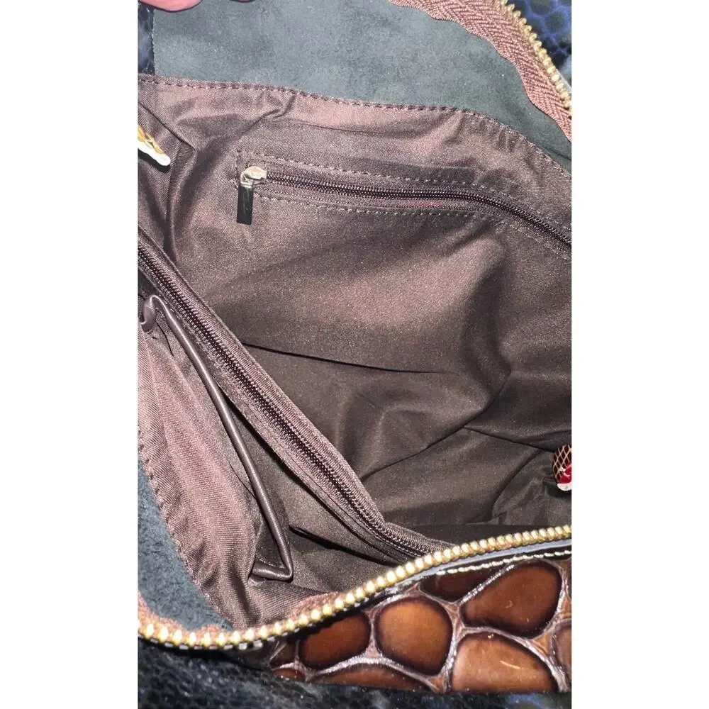 Vintage Leather Snake Blocks Patchwork Handbag Satchel Tote Shoulder Bag